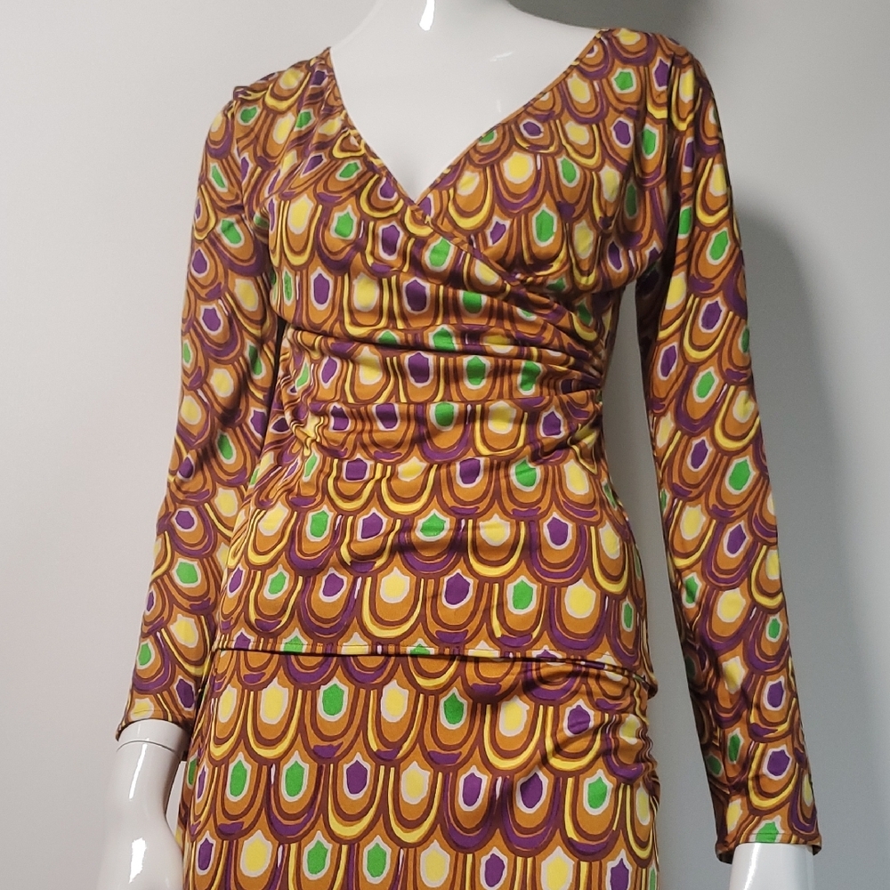 VINTAGE Emilio Pucci 77RN21 Peacock Print Silk Jersey 2pc Set - Top & Skirt - Picture 5 of 16